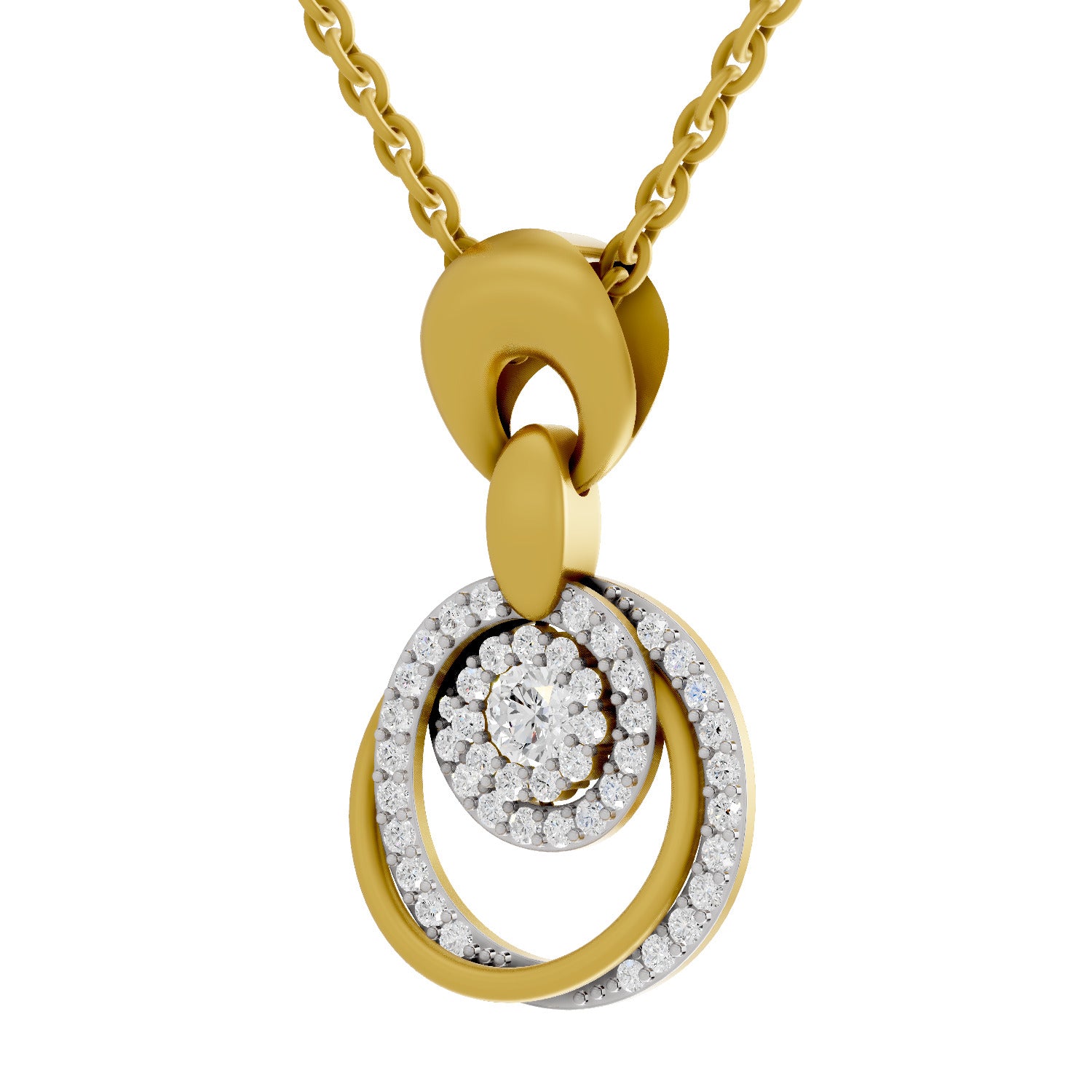 Lab Grown Diamond Pendant Necklace 0.62 Carat IGI Certified Round Shape 925 Sterling Silver Yellow Gold Plated Halo Pendant Necklace