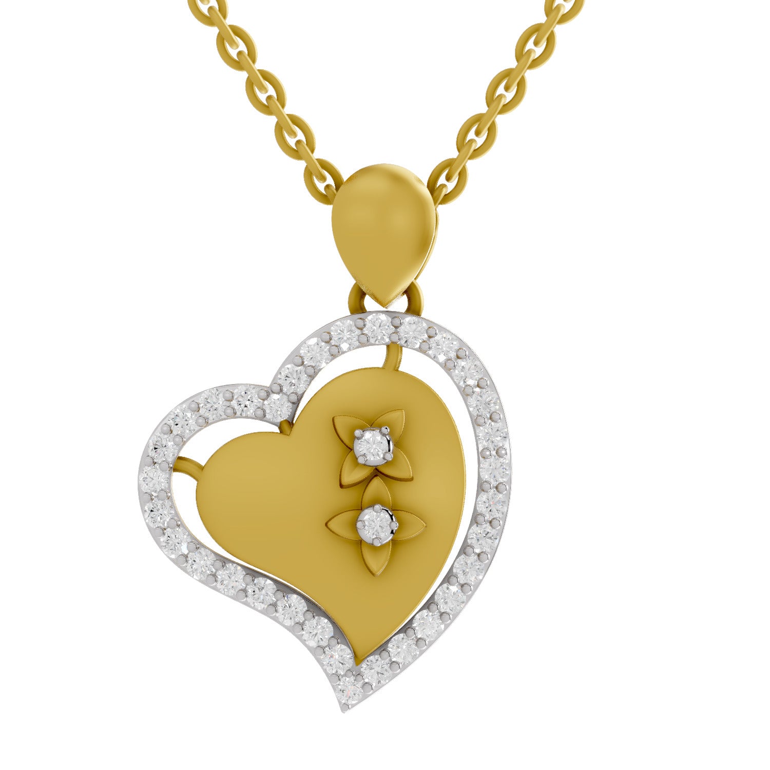 Lab Grown Diamond Pendant Necklace 0.41 Carat IGI Certified Round Shape 925 Sterling Silver Yellow Gold Plated Heart Pendant Necklace