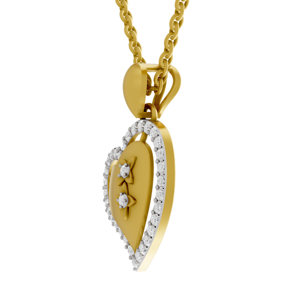 Lab Grown Diamond Pendant Necklace 0.41 Carat IGI Certified Round Shape 925 Sterling Silver Yellow Gold Plated Heart Pendant Necklace