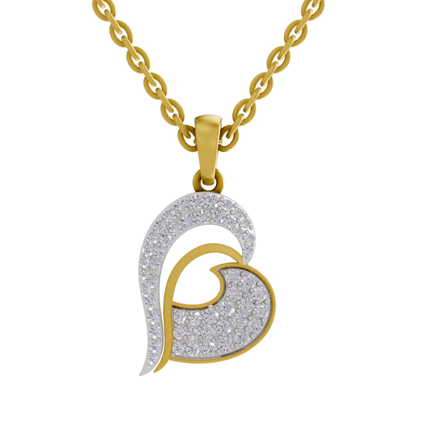 Lab Grown Diamond Pendant Necklace 0.35 Carat IGI Certified Round Shape 925 Sterling Silver Yellow Gold Plated Heart Pendant Necklace