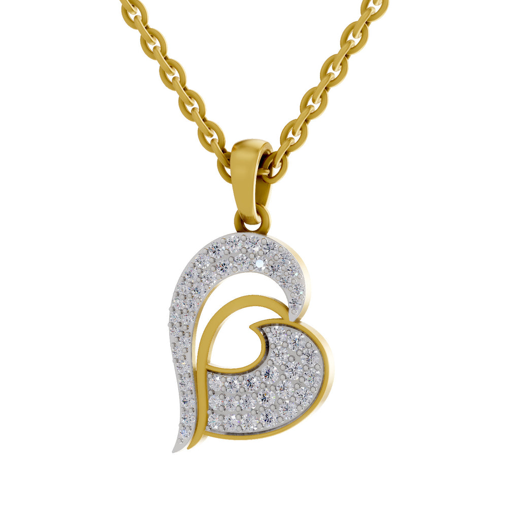 Lab Grown Diamond Pendant Necklace 0.35 Carat IGI Certified Round Shape 925 Sterling Silver Yellow Gold Plated Heart Pendant Necklace