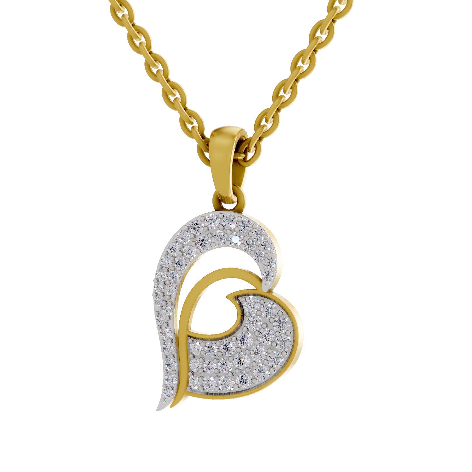 Lab Grown Diamond Pendant Necklace 0.35 Carat IGI Certified Round Shape 925 Sterling Silver Yellow Gold Plated Heart Pendant Necklace