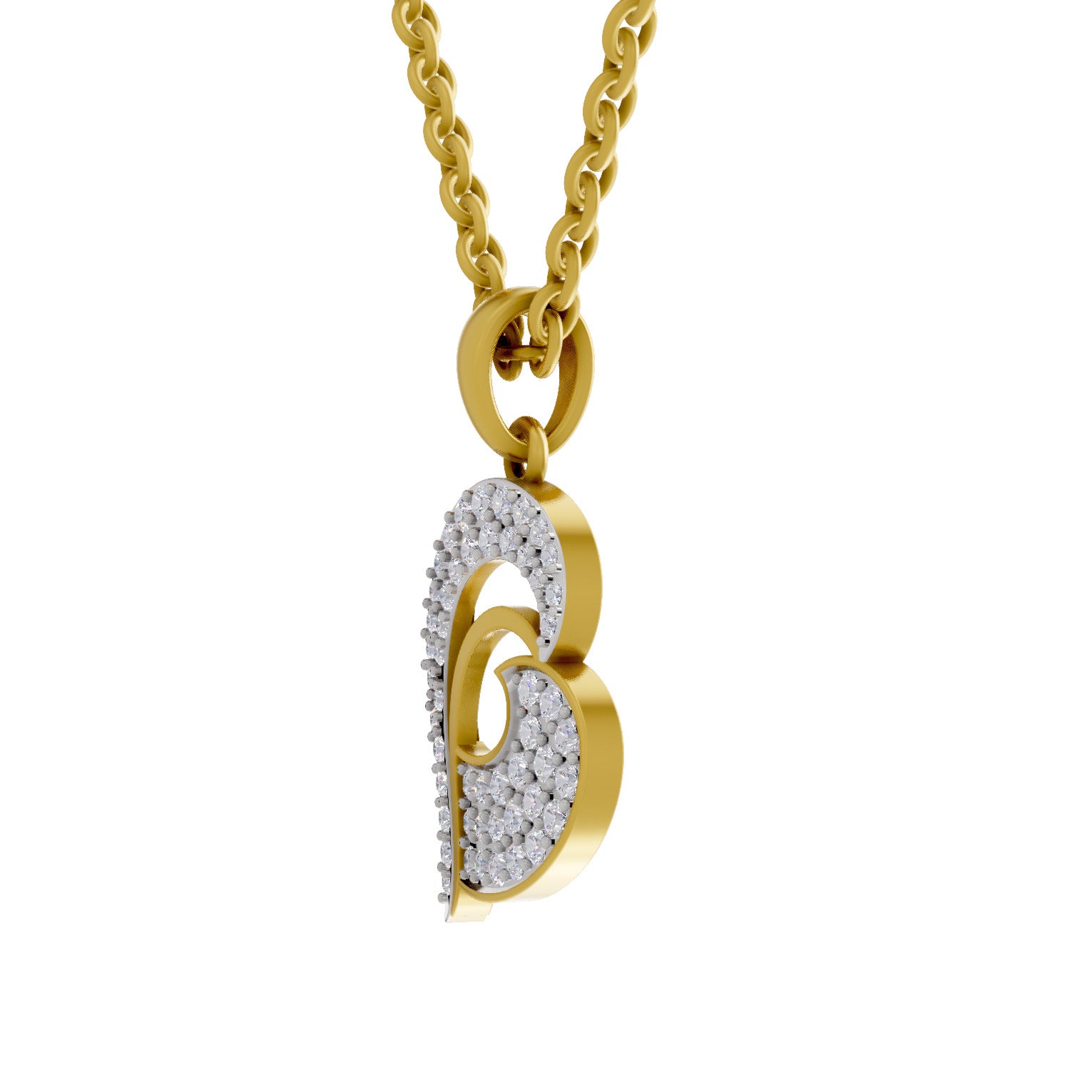 Lab Grown Diamond Pendant Necklace 0.35 Carat IGI Certified Round Shape 925 Sterling Silver Yellow Gold Plated Heart Pendant Necklace