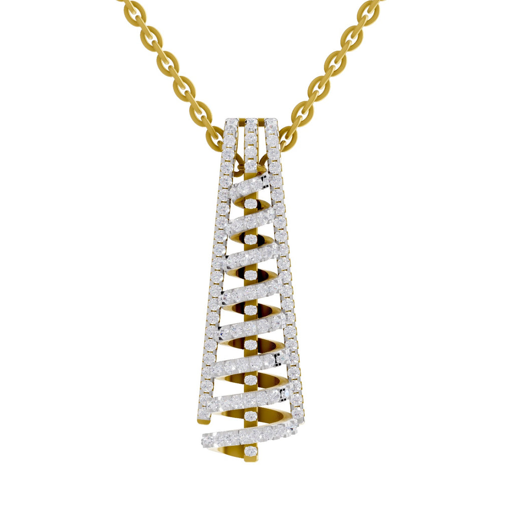 Lab Grown Diamond Pendant Necklace 0.58 Carat IGI Certified Round Shape 925 Sterling Silver Yellow Gold Plated Spiral Pendant Necklace