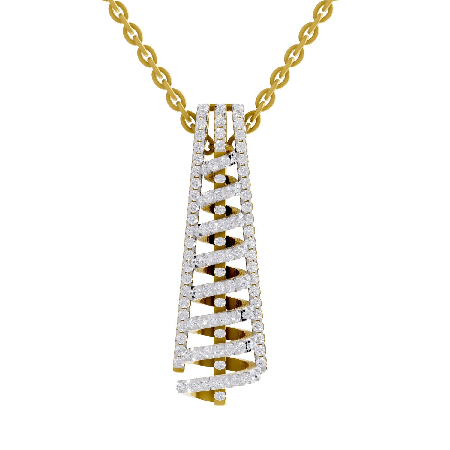 Lab Grown Diamond Pendant Necklace 0.58 Carat IGI Certified Round Shape 925 Sterling Silver Yellow Gold Plated Spiral Pendant Necklace