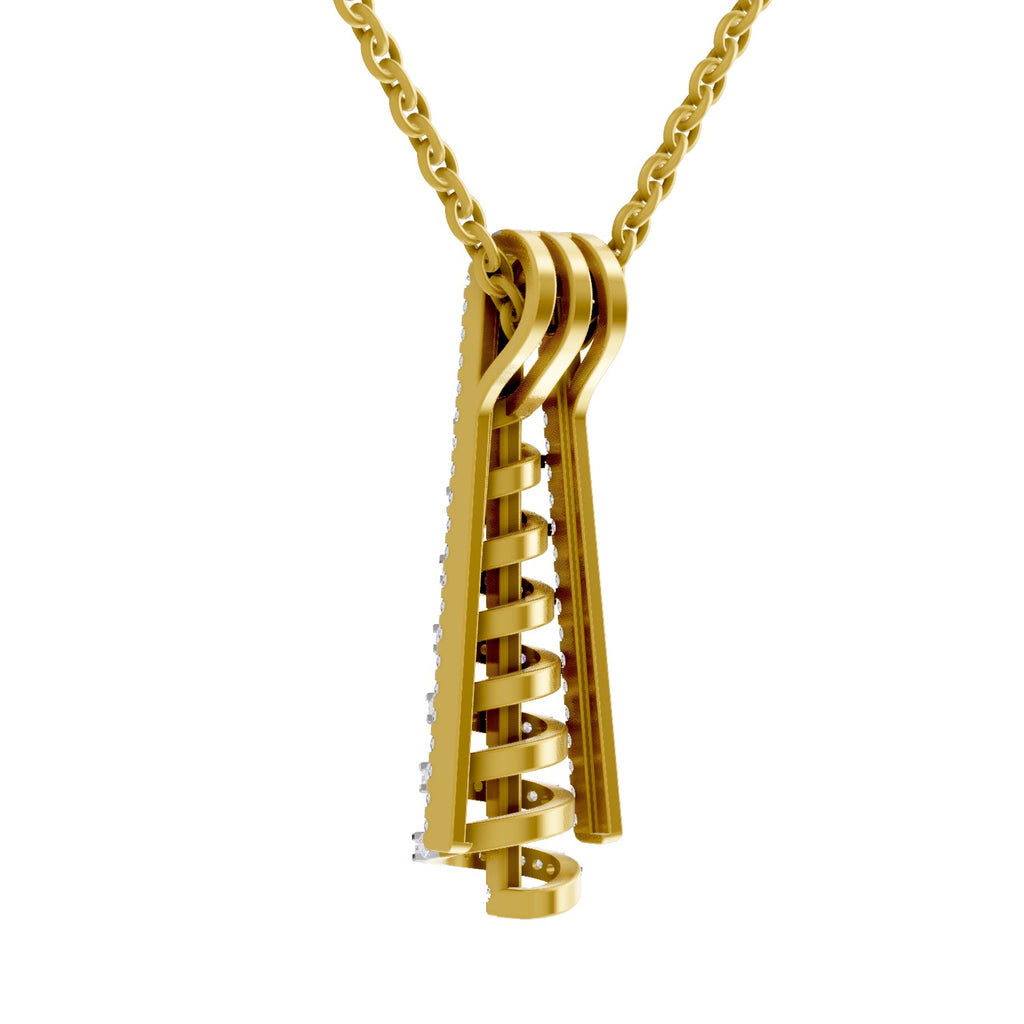 Lab Grown Diamond Pendant Necklace 0.58 Carat IGI Certified Round Shape 925 Sterling Silver Yellow Gold Plated Spiral Pendant Necklace