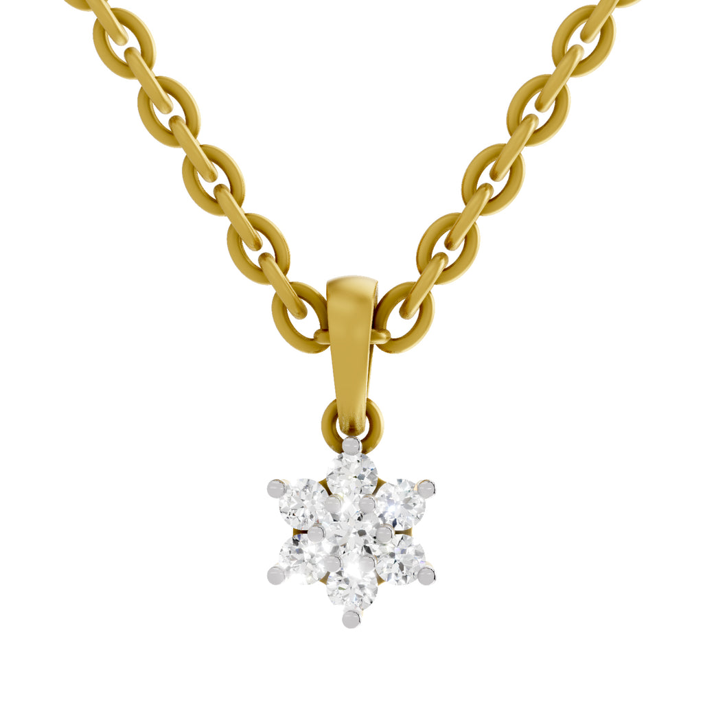 Lab Grown Diamond Pendant Necklace 0.11 Carat IGI Certified Round Shape 925 Sterling Silver Yellow Gold Plated Floral Pendant Necklace