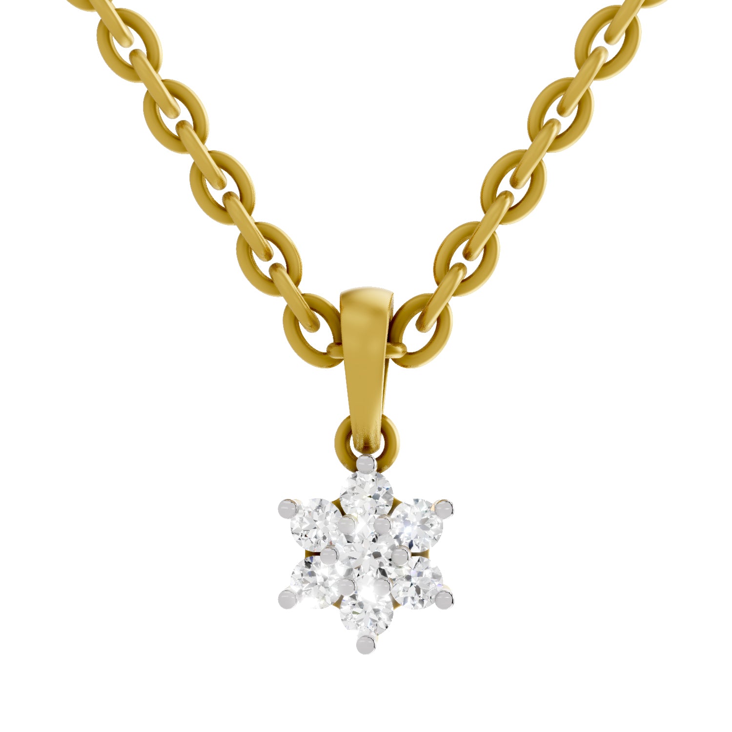 Lab Grown Diamond Pendant Necklace 0.11 Carat IGI Certified Round Shape 925 Sterling Silver Yellow Gold Plated Floral Pendant Necklace