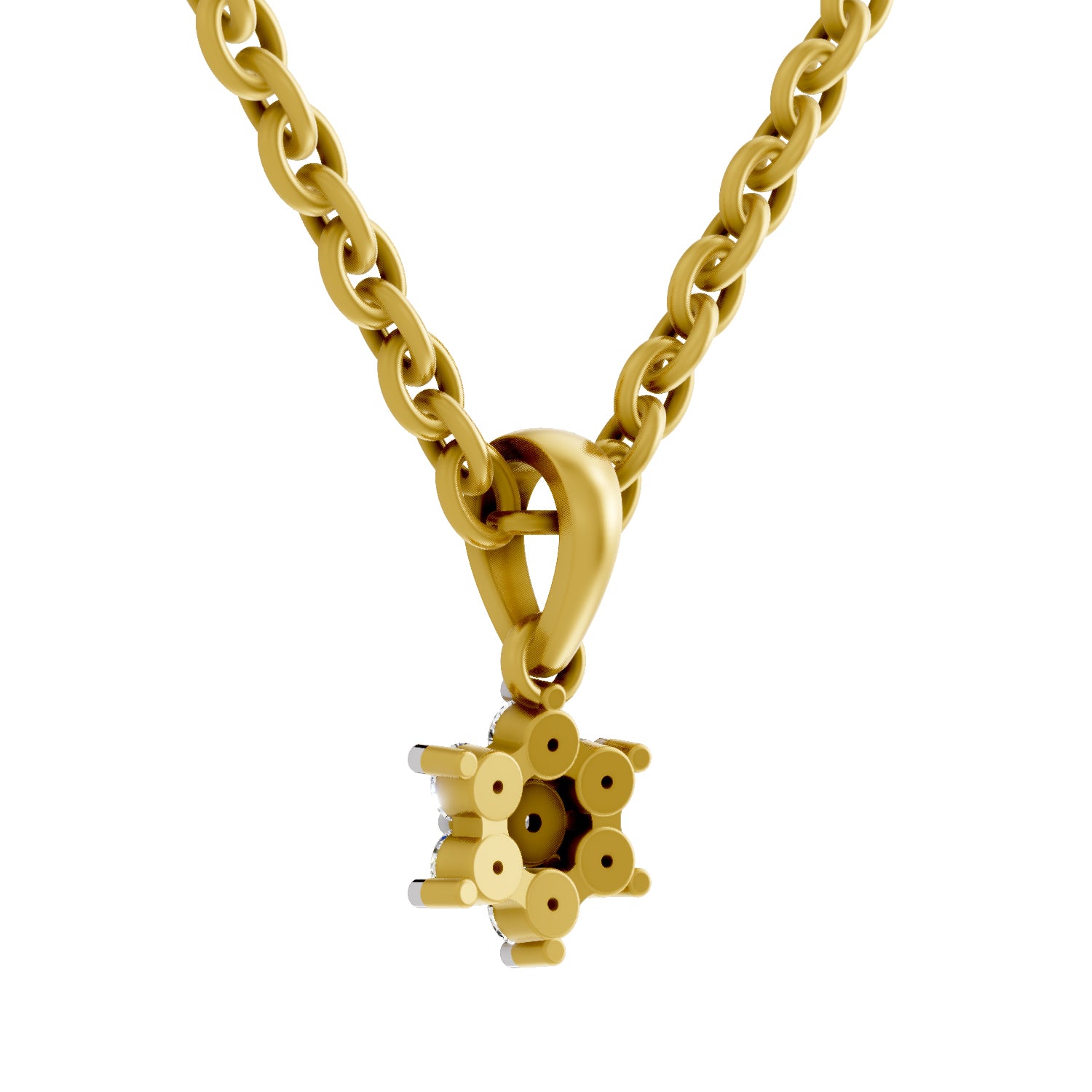 Lab Grown Diamond Pendant Necklace 0.11 Carat IGI Certified Round Shape 925 Sterling Silver Yellow Gold Plated Floral Pendant Necklace