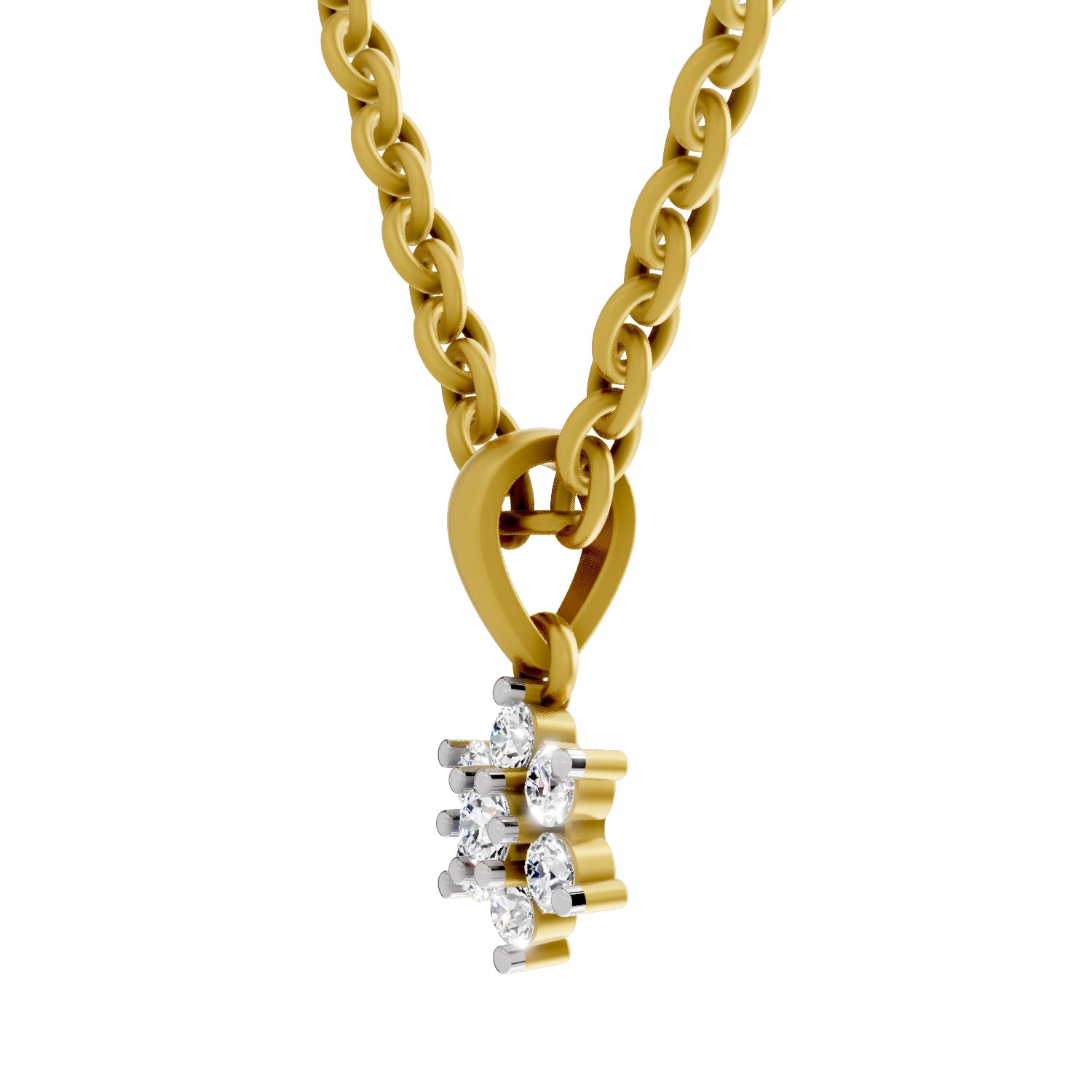 Lab Grown Diamond Pendant Necklace 0.11 Carat IGI Certified Round Shape 925 Sterling Silver Yellow Gold Plated Floral Pendant Necklace