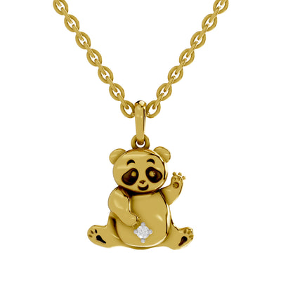 Lab Grown Diamond Pendant Necklace 0.02 Carat Round Shape 925 Sterling Silver Yellow Gold Plated Panda Spark Pendant Necklace