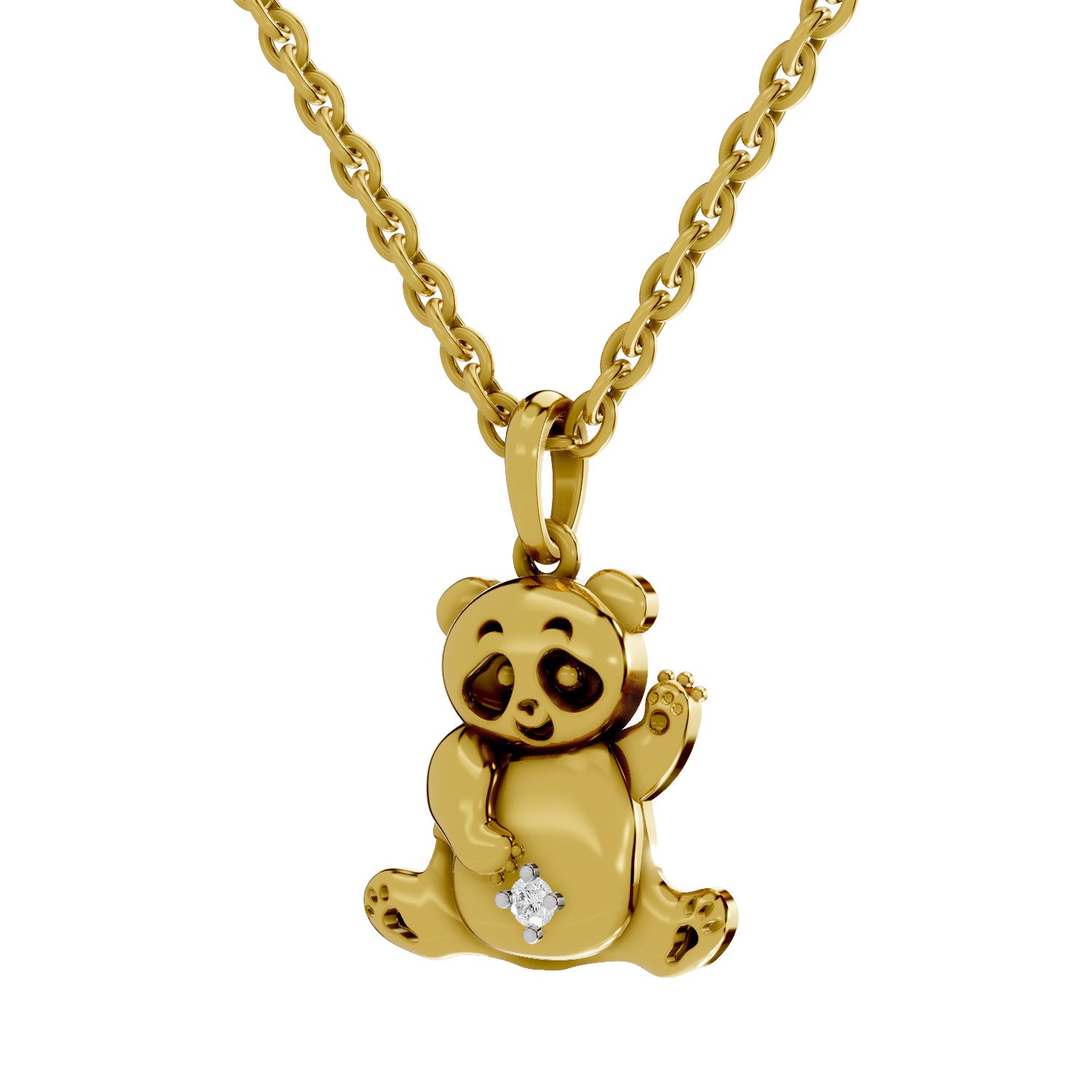 Lab Grown Diamond Pendant Necklace 0.02 Carat Round Shape 925 Sterling Silver Yellow Gold Plated Panda Spark Pendant Necklace