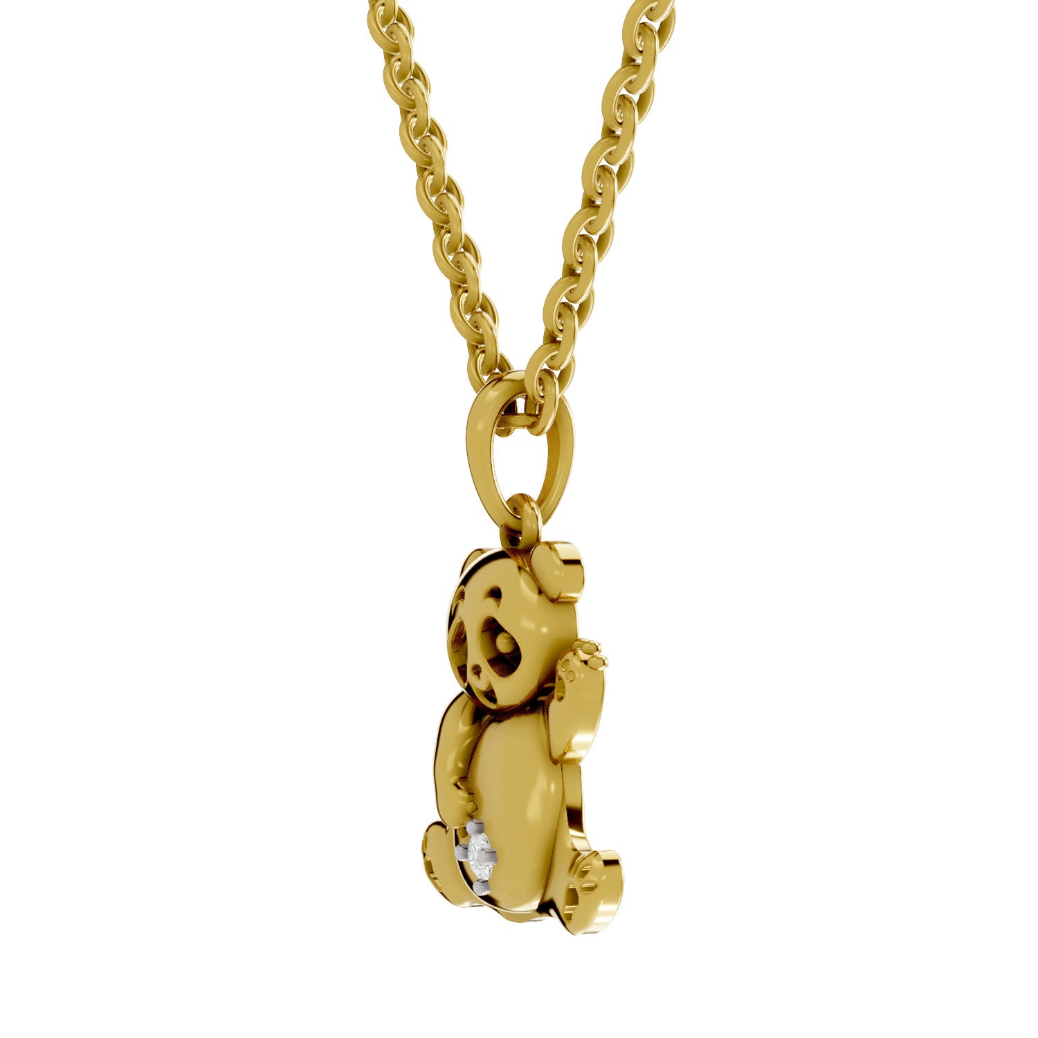 Lab Grown Diamond Pendant Necklace 0.02 Carat Round Shape 925 Sterling Silver Yellow Gold Plated Panda Spark Pendant Necklace