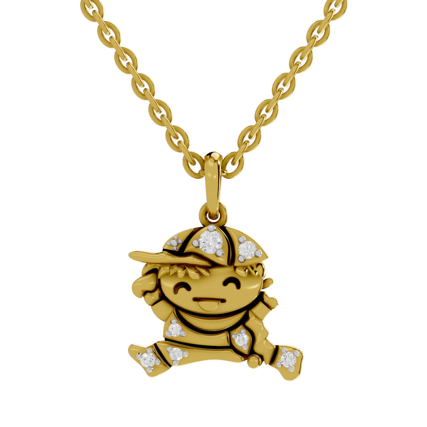 Lab Grown Diamond Pendant Necklace 0.09 Carat Round Shape 925 Sterling Silver Yellow Gold Plated Joyful Jumper Pendant Necklace