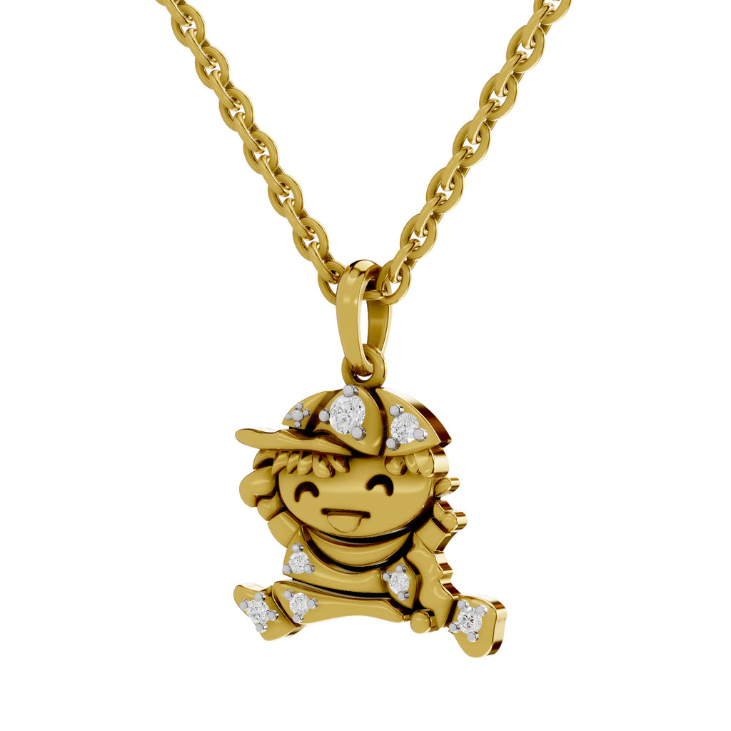 Lab Grown Diamond Pendant Necklace 0.09 Carat Round Shape 925 Sterling Silver Yellow Gold Plated Joyful Jumper Pendant Necklace