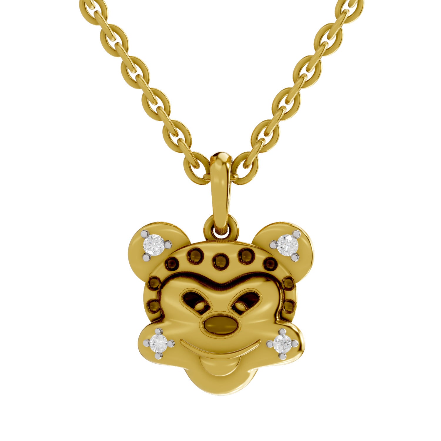 Lab Grown Diamond Pendant Necklace 0.05 Carat Round Shape 925 Sterling Silver Yellow Gold Plated Twinkle Monkey Pendant Necklace