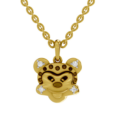 Lab Grown Diamond Pendant Necklace 0.05 Carat Round Shape 925 Sterling Silver Yellow Gold Plated Twinkle Monkey Pendant Necklace