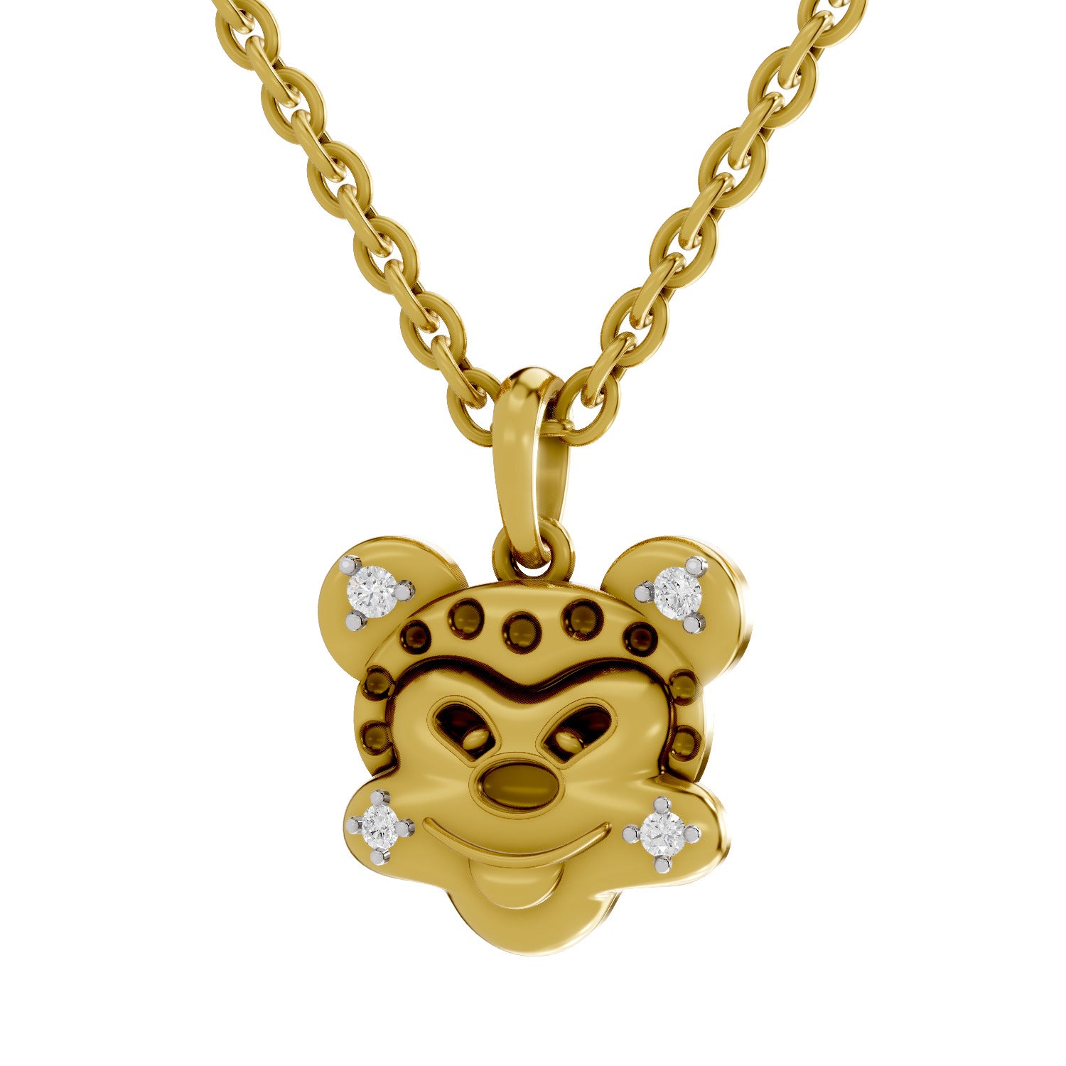 Lab Grown Diamond Pendant Necklace 0.05 Carat Round Shape 925 Sterling Silver Yellow Gold Plated Twinkle Monkey Pendant Necklace