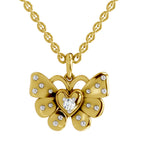 Lab Grown Diamond Pendant Necklace 0.07 Carat Round Shape 925 Sterling Silver Yellow Gold Plated Butterfly Pendant Necklace