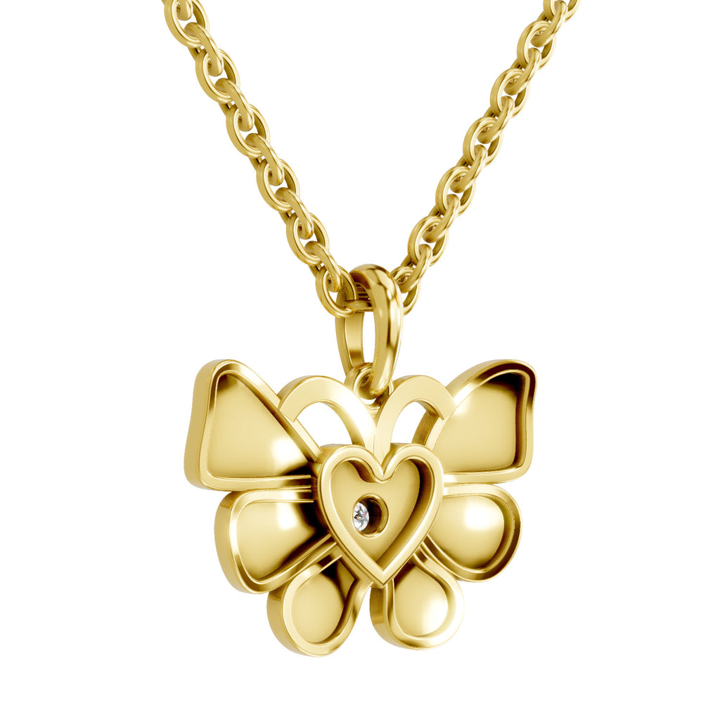 Lab Grown Diamond Pendant Necklace 0.07 Carat Round Shape 925 Sterling Silver Yellow Gold Plated Butterfly Pendant Necklace