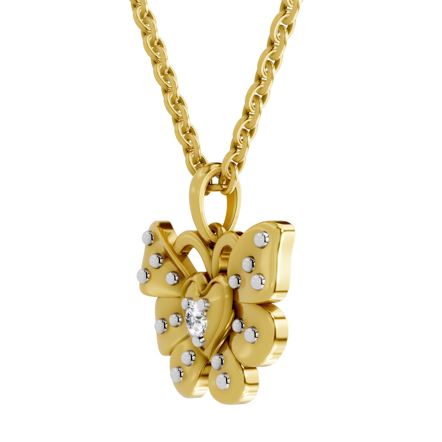 Lab Grown Diamond Pendant Necklace 0.07 Carat Round Shape 925 Sterling Silver Yellow Gold Plated Butterfly Pendant Necklace
