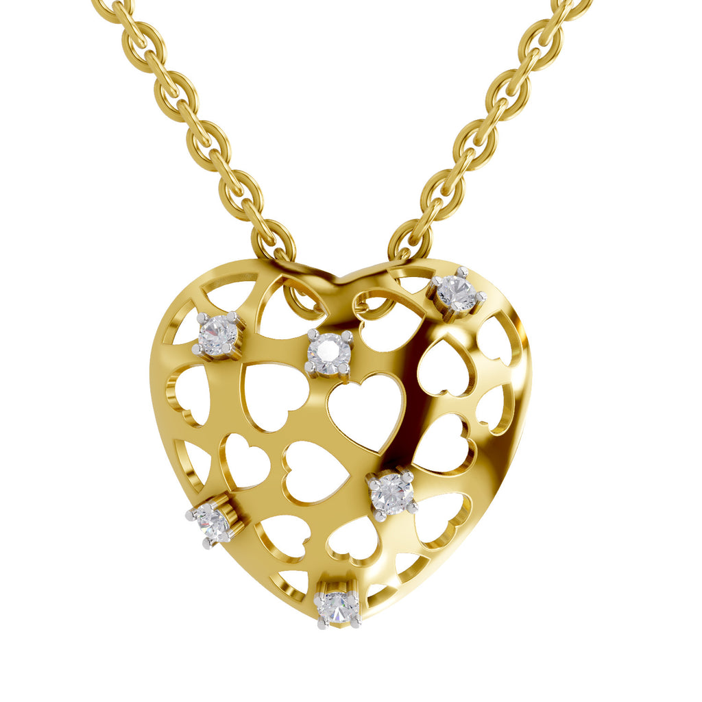 Lab Grown Diamond Pendant Necklace 0.13 Carat IGI Certified Round Shape 925 Sterling Silver Yellow Gold Plated Heart Pendant Necklace