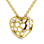 Lab Grown Diamond Pendant Necklace 0.13 Carat IGI Certified Round Shape 925 Sterling Silver Yellow Gold Plated Heart Pendant Necklace