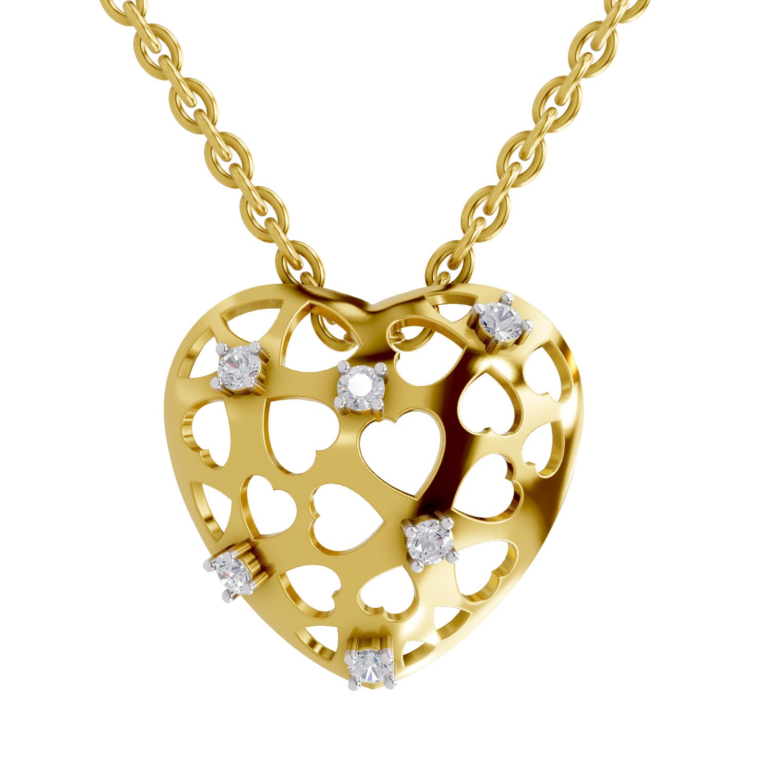 Lab Grown Diamond Pendant Necklace 0.13 Carat IGI Certified Round Shape 925 Sterling Silver Yellow Gold Plated Heart Pendant Necklace