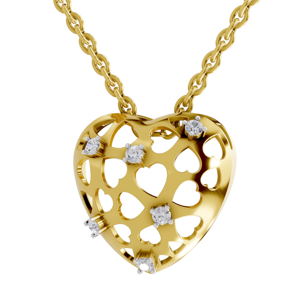 Lab Grown Diamond Pendant Necklace 0.13 Carat IGI Certified Round Shape 925 Sterling Silver Yellow Gold Plated Heart Pendant Necklace