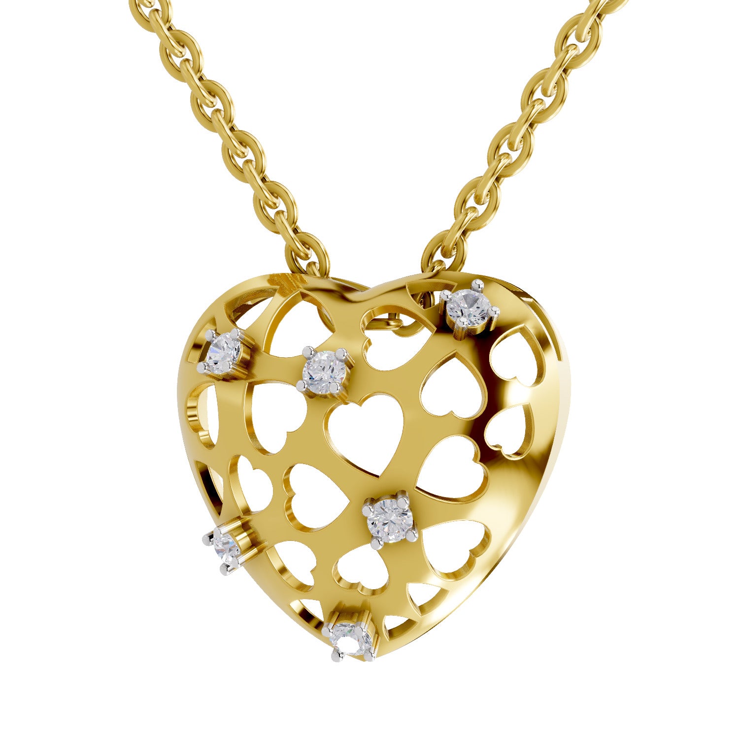 Lab Grown Diamond Pendant Necklace 0.13 Carat IGI Certified Round Shape 925 Sterling Silver Yellow Gold Plated Heart Pendant Necklace