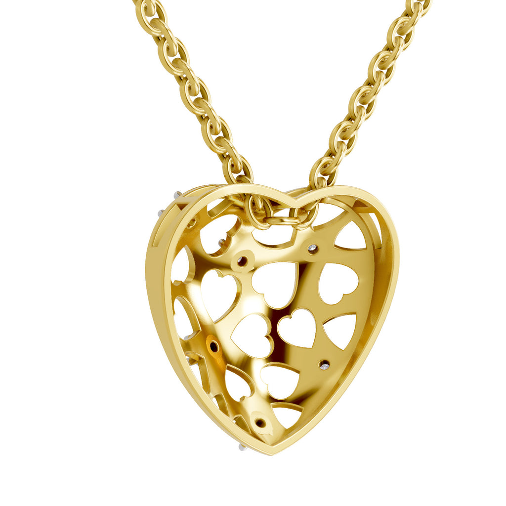 Lab Grown Diamond Pendant Necklace 0.13 Carat IGI Certified Round Shape 925 Sterling Silver Yellow Gold Plated Heart Pendant Necklace