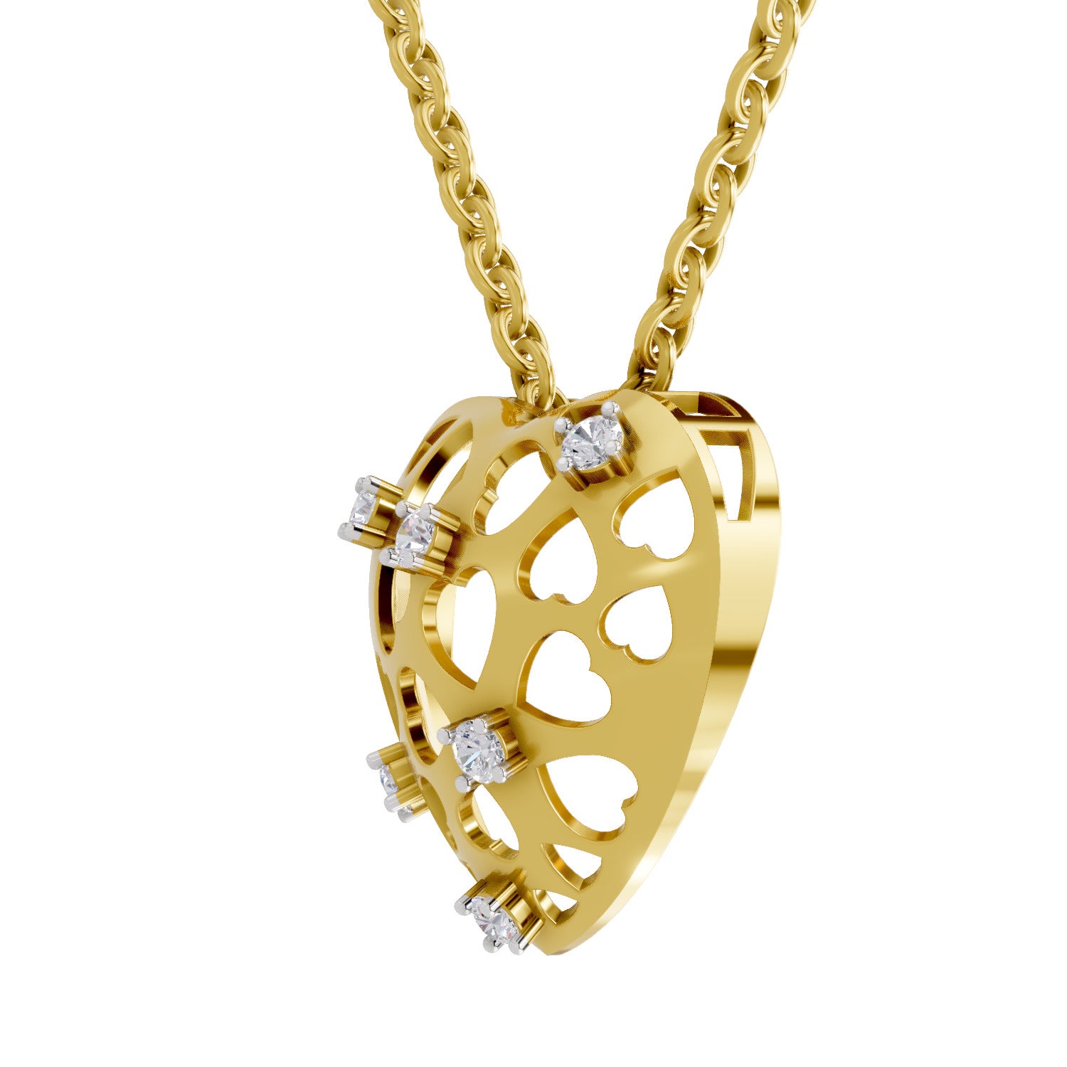 Lab Grown Diamond Pendant Necklace 0.13 Carat IGI Certified Round Shape 925 Sterling Silver Yellow Gold Plated Heart Pendant Necklace
