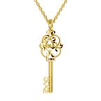 Lab Grown Diamond Pendant Necklace 0.04 Carat Round Shape 925 Sterling Silver Yellow Gold Plated Key to Love Pendant Necklace