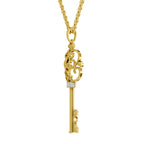 Lab Grown Diamond Pendant Necklace 0.04 Carat Round Shape 925 Sterling Silver Yellow Gold Plated Key to Love Pendant Necklace