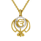 Lab Grown Diamond Pendant Necklace 0.16 Carat IGI Certified Round Shape 925 Sterling Silver Yellow Gold Plated Pure Khalsa Pendant Necklace