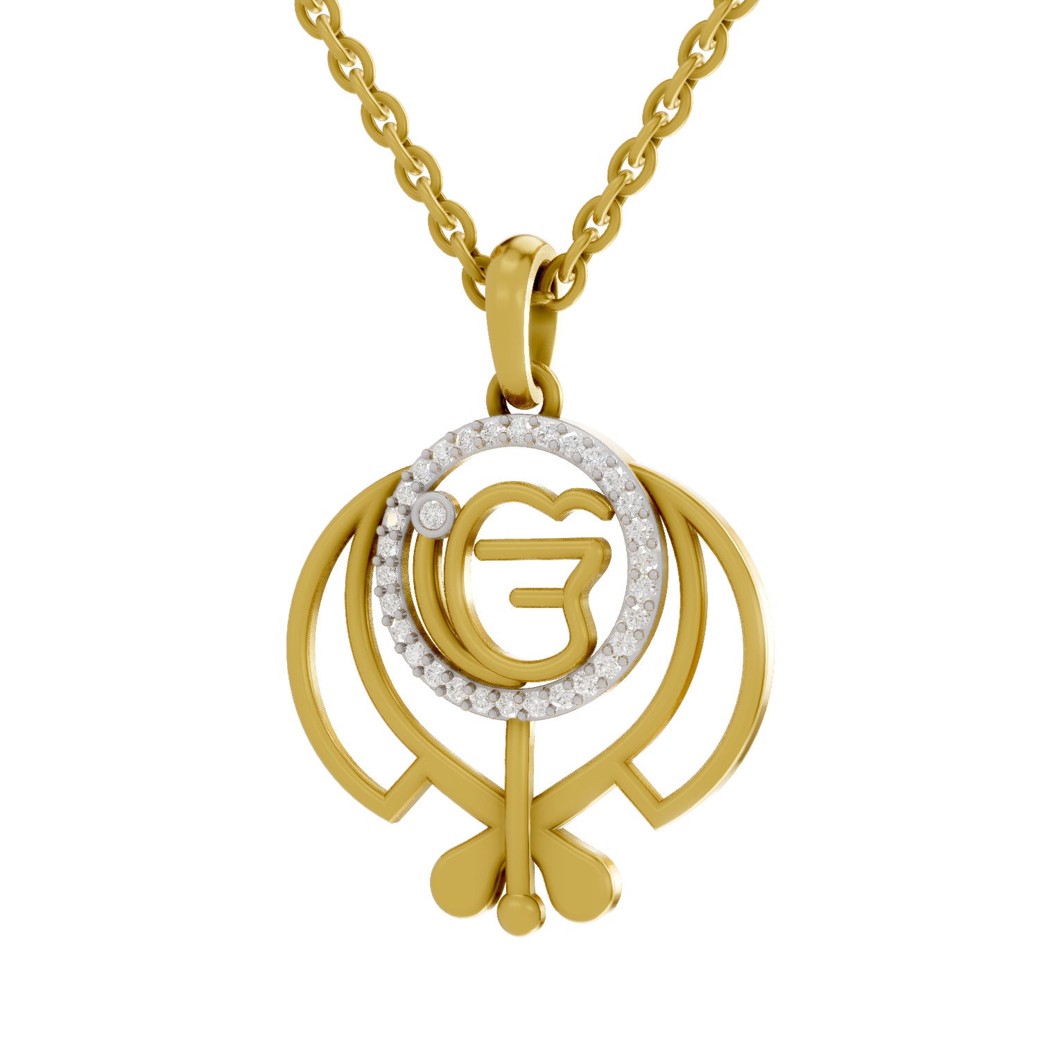Lab Grown Diamond Pendant Necklace 0.16 Carat IGI Certified Round Shape 925 Sterling Silver Yellow Gold Plated Pure Khalsa Pendant Necklace
