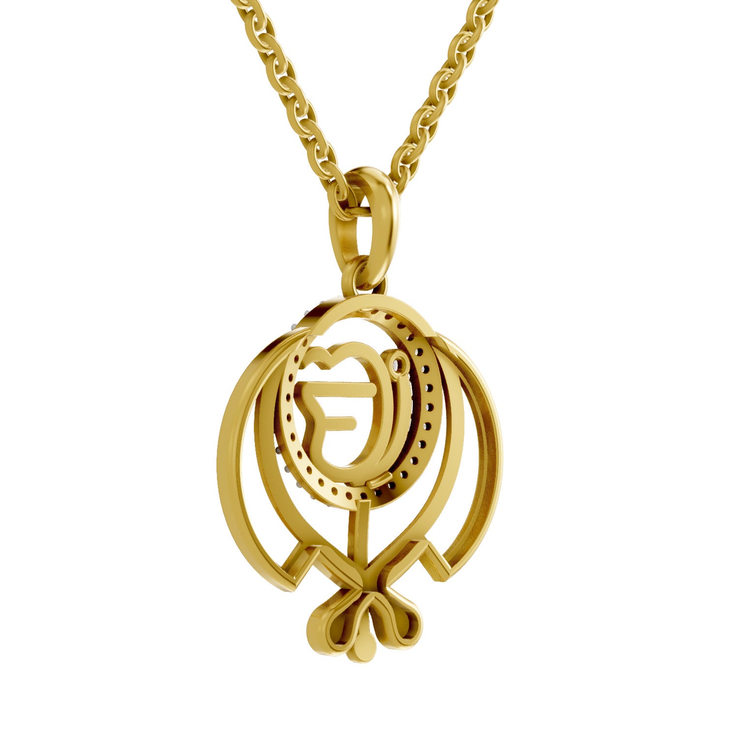 Lab Grown Diamond Pendant Necklace 0.16 Carat IGI Certified Round Shape 925 Sterling Silver Yellow Gold Plated Pure Khalsa Pendant Necklace