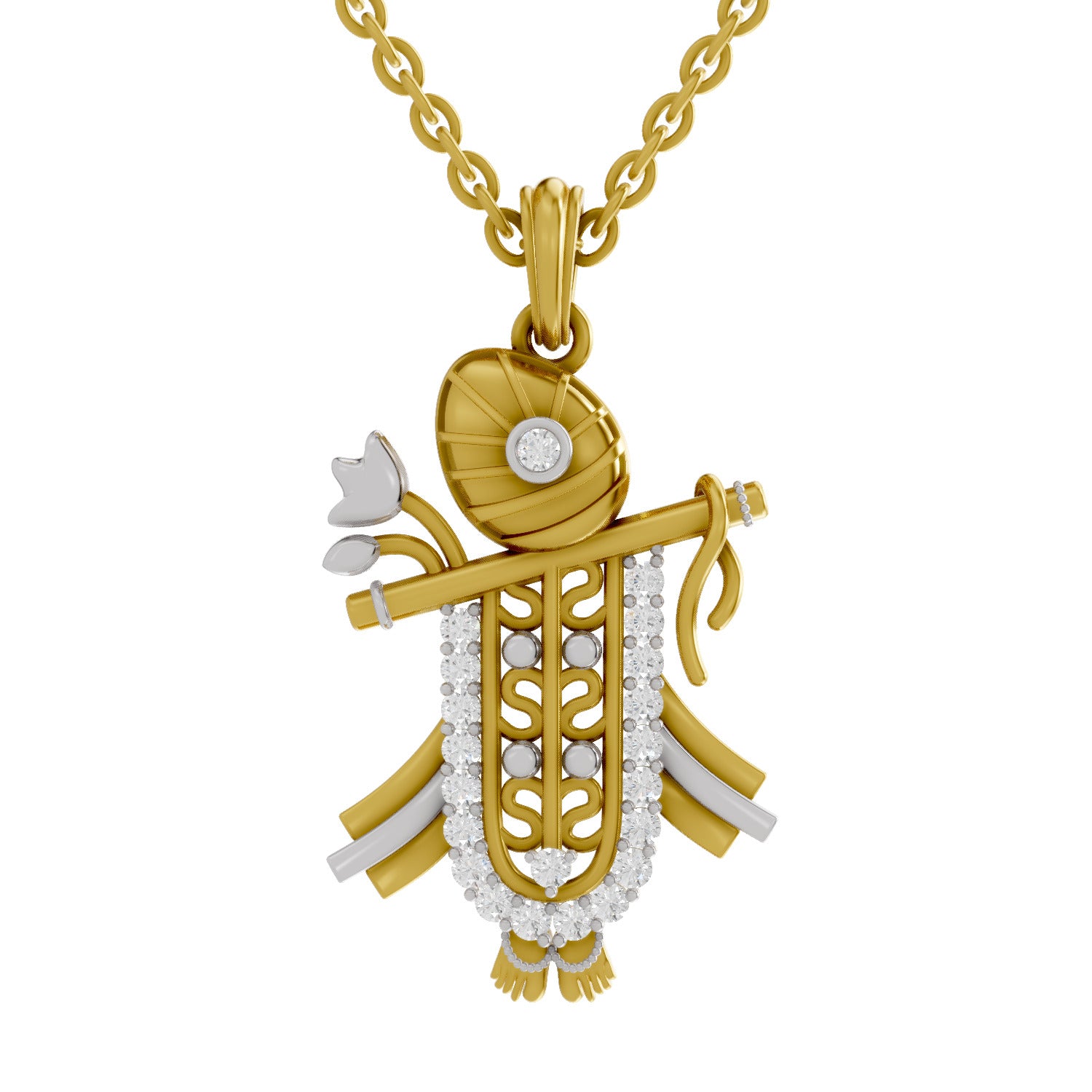 Lab Grown Diamond Pendant 0.26 Carat IGI Certified Round Shape 925 Sterling Silver Yellow Gold Plated Divine Krishna Pendant