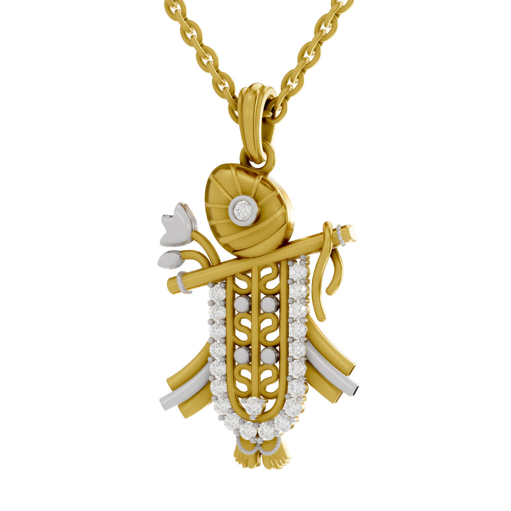 Lab Grown Diamond Pendant 0.26 Carat IGI Certified Round Shape 925 Sterling Silver Yellow Gold Plated Divine Krishna Pendant