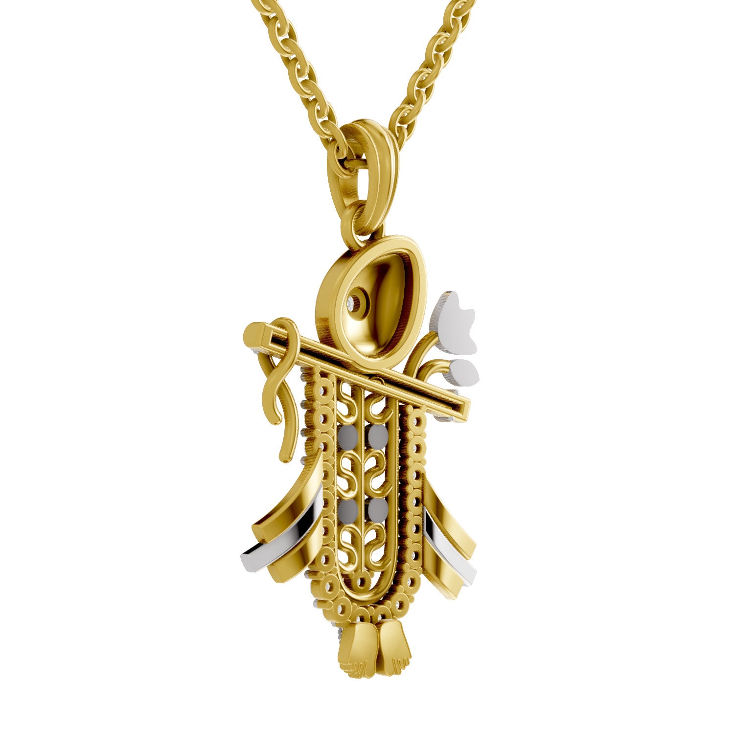 Lab Grown Diamond Pendant 0.26 Carat IGI Certified Round Shape 925 Sterling Silver Yellow Gold Plated Divine Krishna Pendant