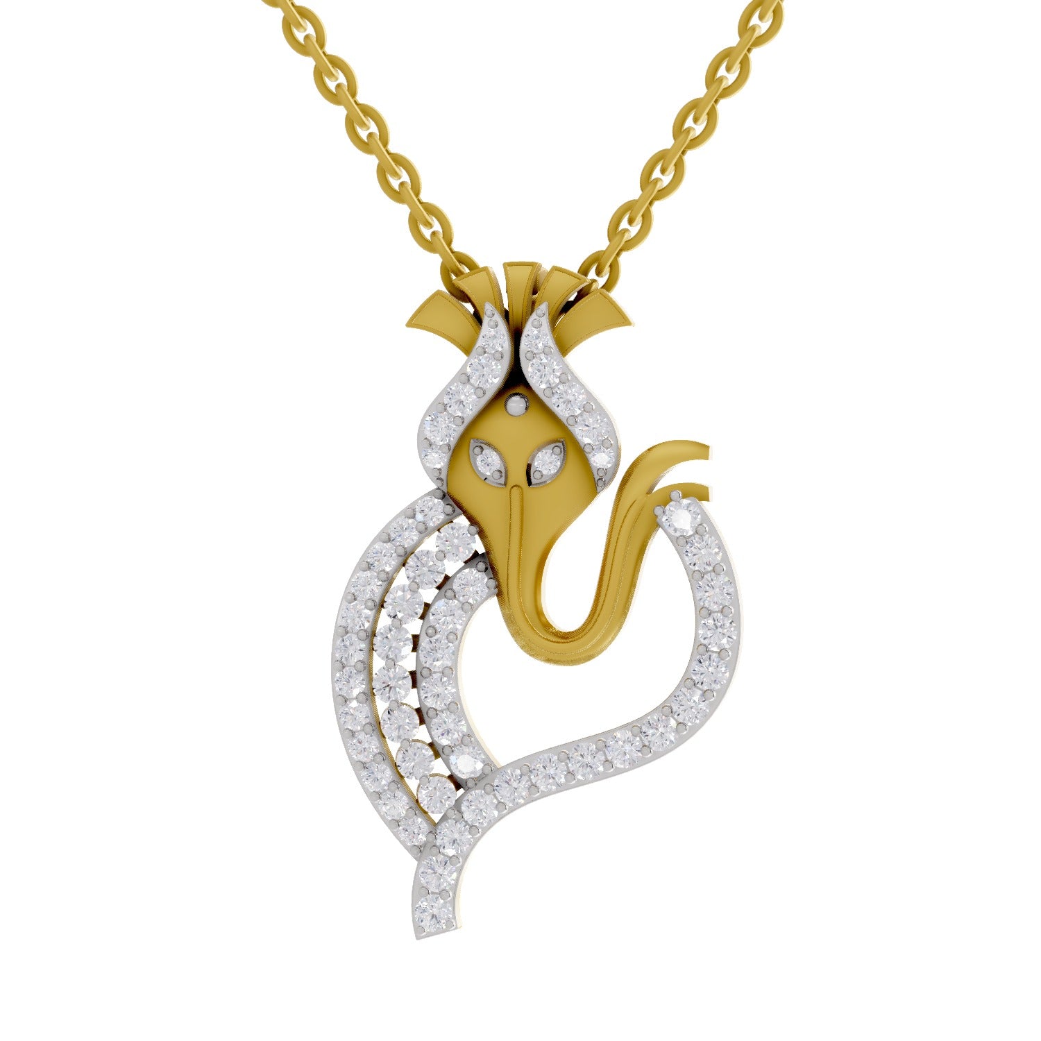 Lab Grown Diamond Pendant Necklace 0.93 Carat IGI Certified Round Shape 925 Sterling Silver Yellow Gold Plated Ganesha Pendant Necklace