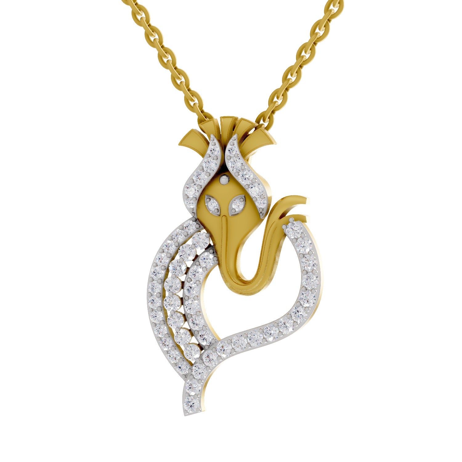 Lab Grown Diamond Pendant Necklace 0.93 Carat IGI Certified Round Shape 925 Sterling Silver Yellow Gold Plated Ganesha Pendant Necklace