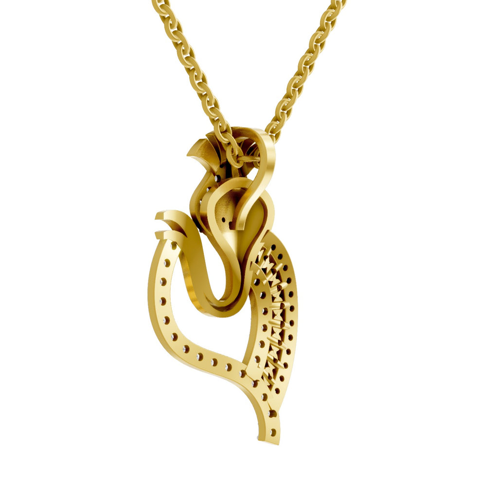 Lab Grown Diamond Pendant Necklace 0.93 Carat IGI Certified Round Shape 925 Sterling Silver Yellow Gold Plated Ganesha Pendant Necklace