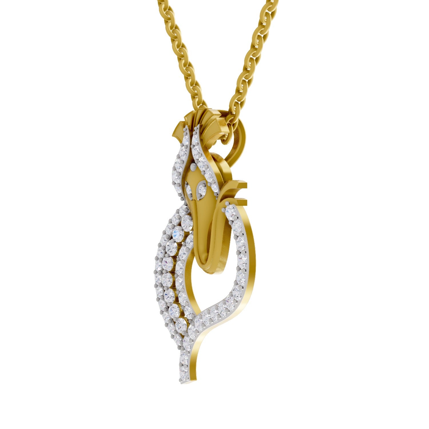 Lab Grown Diamond Pendant Necklace 0.93 Carat IGI Certified Round Shape 925 Sterling Silver Yellow Gold Plated Ganesha Pendant Necklace