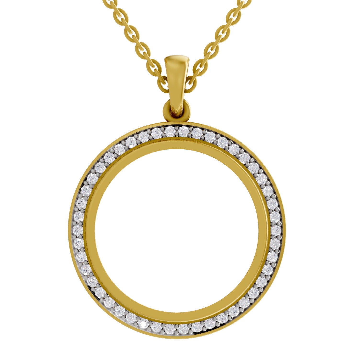 Lab Grown Diamond Pendant Necklace 0.64 Carat IGI Certified Round Shape 925 Sterling Silver Yellow Gold Plated Circle Of Life Pendant Necklace