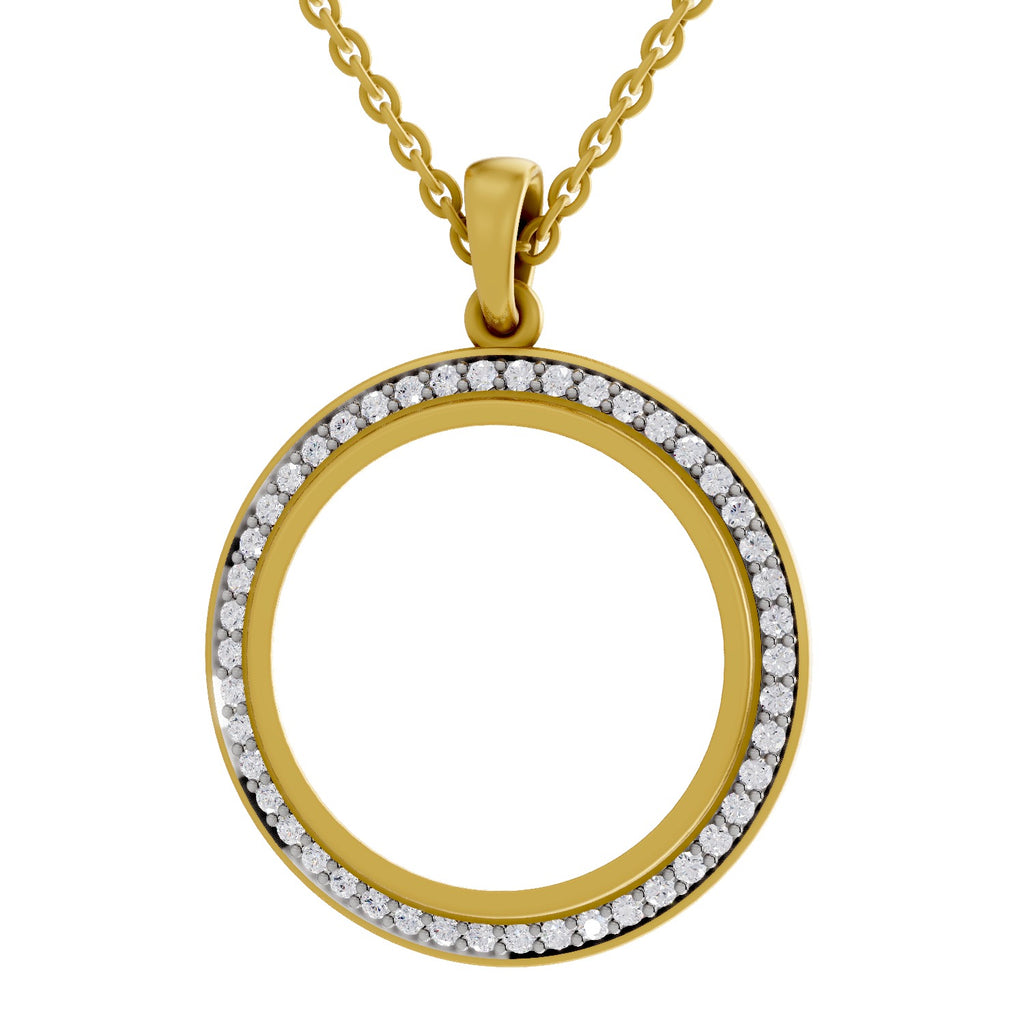 Lab Grown Diamond Pendant Necklace 0.64 Carat IGI Certified Round Shape 925 Sterling Silver Yellow Gold Plated Circle Of Life Pendant Necklace