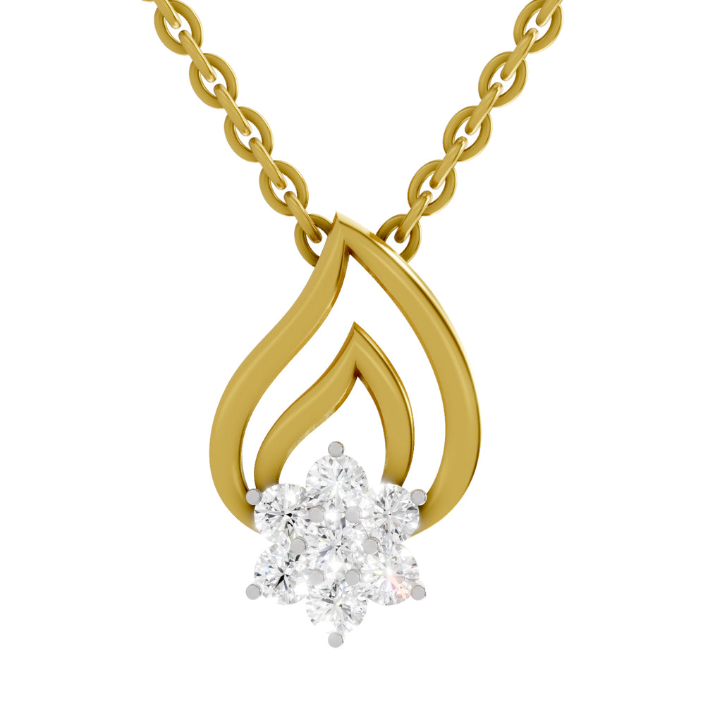 Lab Grown Diamond Pendant Necklace 0.33 Carat IGI Certified Round Shape F-G VS Quality| 925 Sterling Silver Gold Plated Floral Pendant Necklace