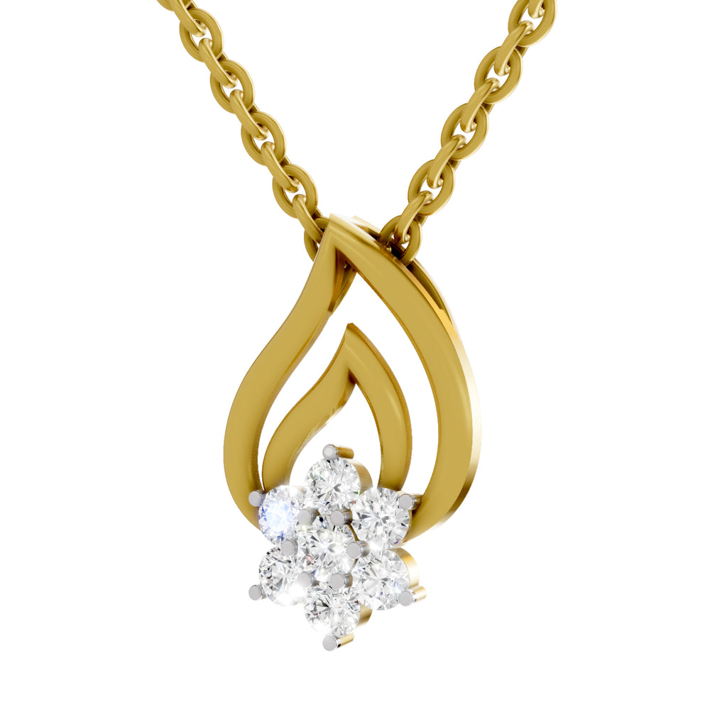 Lab Grown Diamond Pendant Necklace 0.33 Carat IGI Certified Round Shape F-G VS Quality| 925 Sterling Silver Gold Plated Floral Pendant Necklace