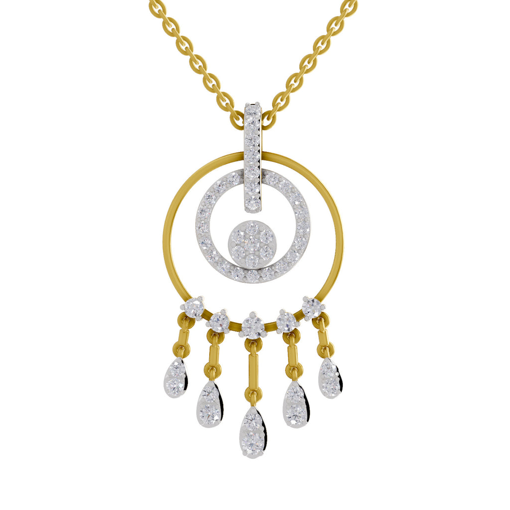 Lab Grown Diamond Pendant Necklace 0.81 Carat IGI Certified Round Shape 925 Sterling Silver Yellow Gold Plated Dream Catcher Pendant Necklace