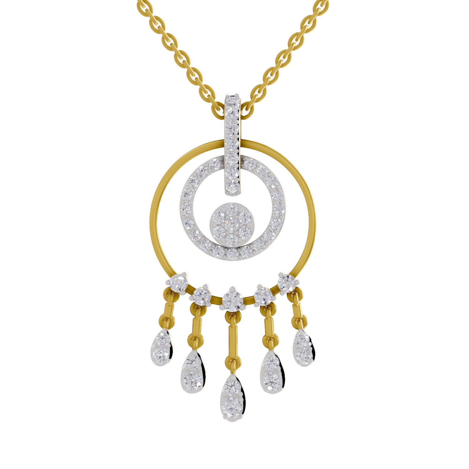 Lab Grown Diamond Pendant Necklace 0.81 Carat IGI Certified Round Shape 925 Sterling Silver Yellow Gold Plated Dream Catcher Pendant Necklace